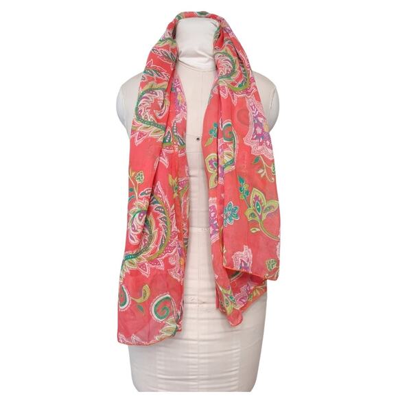 Large Wrap Paisley Floral Scarf Beach Summer Cover Up Cotton Silk Lightweight